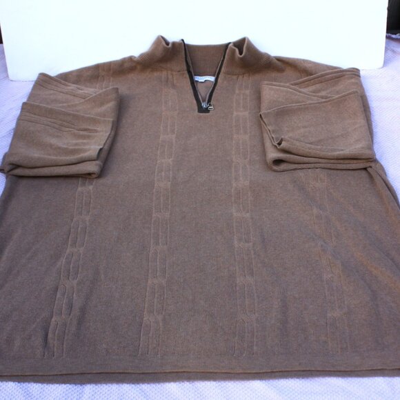 Men’s Alex Cannon Cable Knit Sweater Cotton Quarter Zip Tan Beige Size XXL - Picture 2 of 6